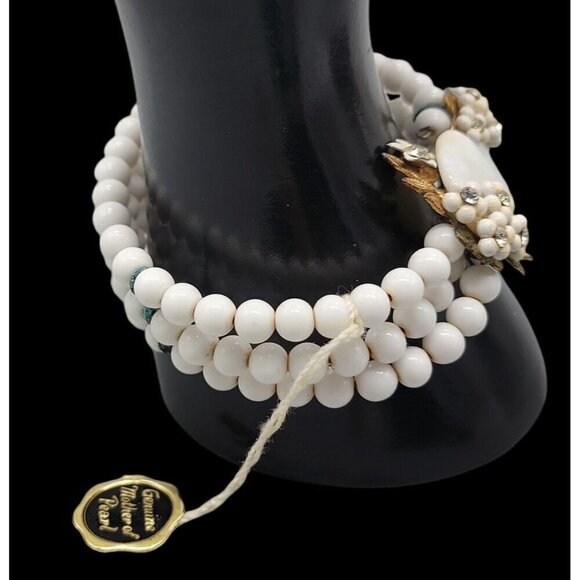 MOP Milk Bead Wrap Bracelet Multistrand Open End Mother of Pearl Disk Ends 7" - Picture 7 of 16